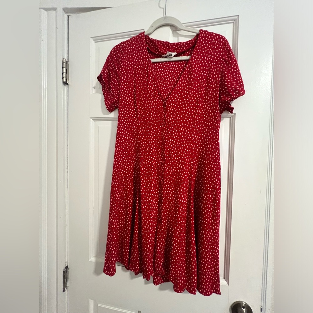 Lulu's Red Button Down Short Sleeve Dress